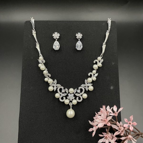 Conjunto Zircônia Banho Ródio 100393